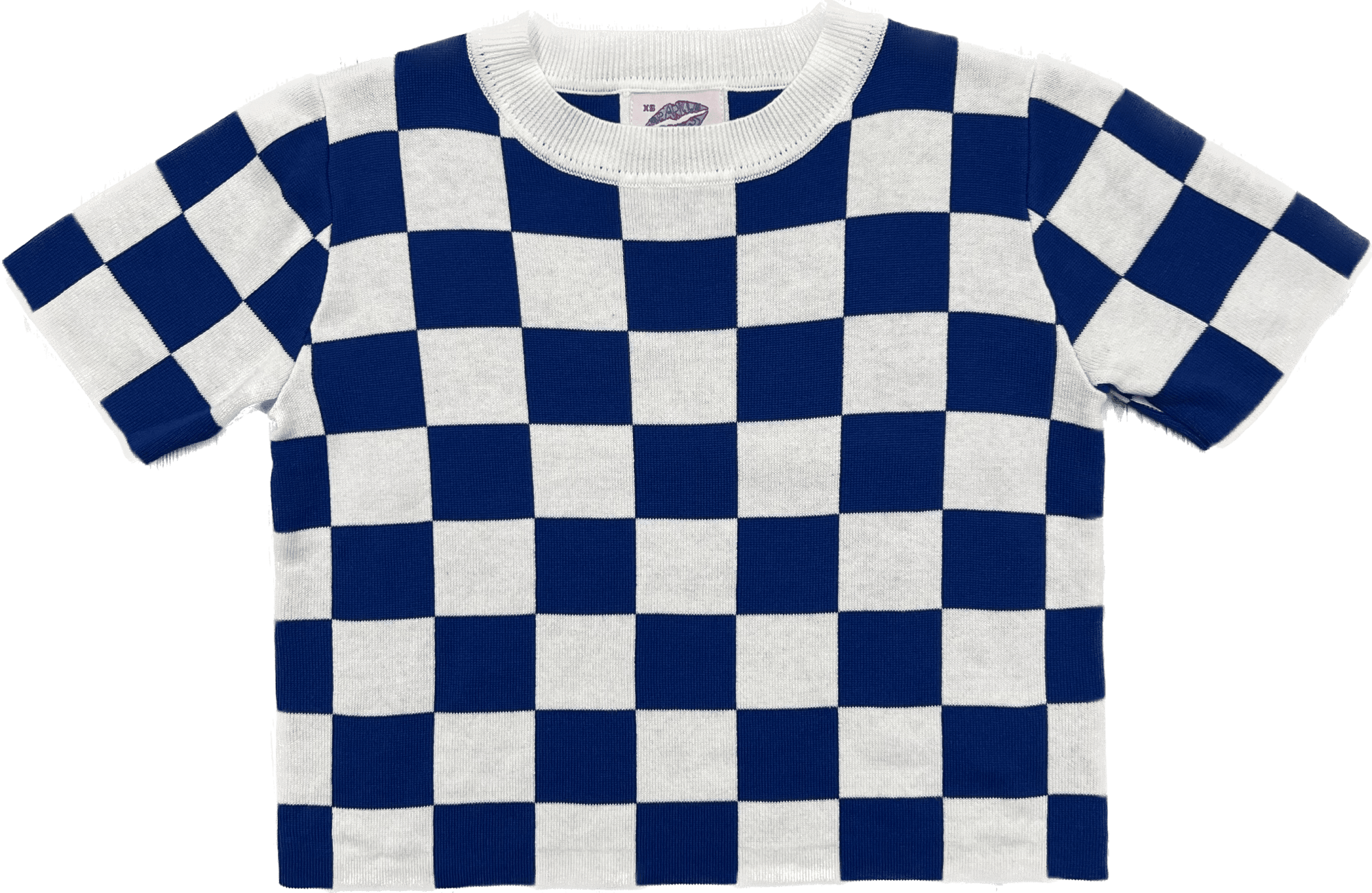 Blue & White Checkered Knit Crop - Sparkle City Co
