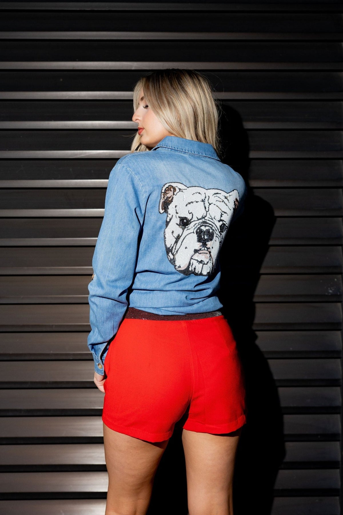 Bulldog Denim Button Down - Sparkle City Co