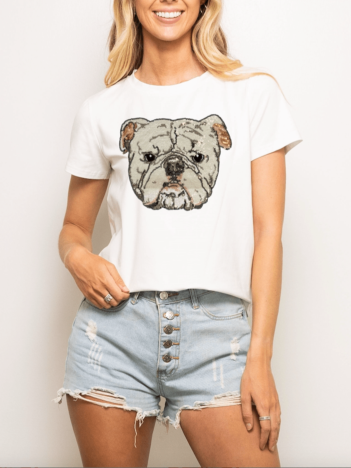 Bulldog head tee - White - Sparkle City Co
