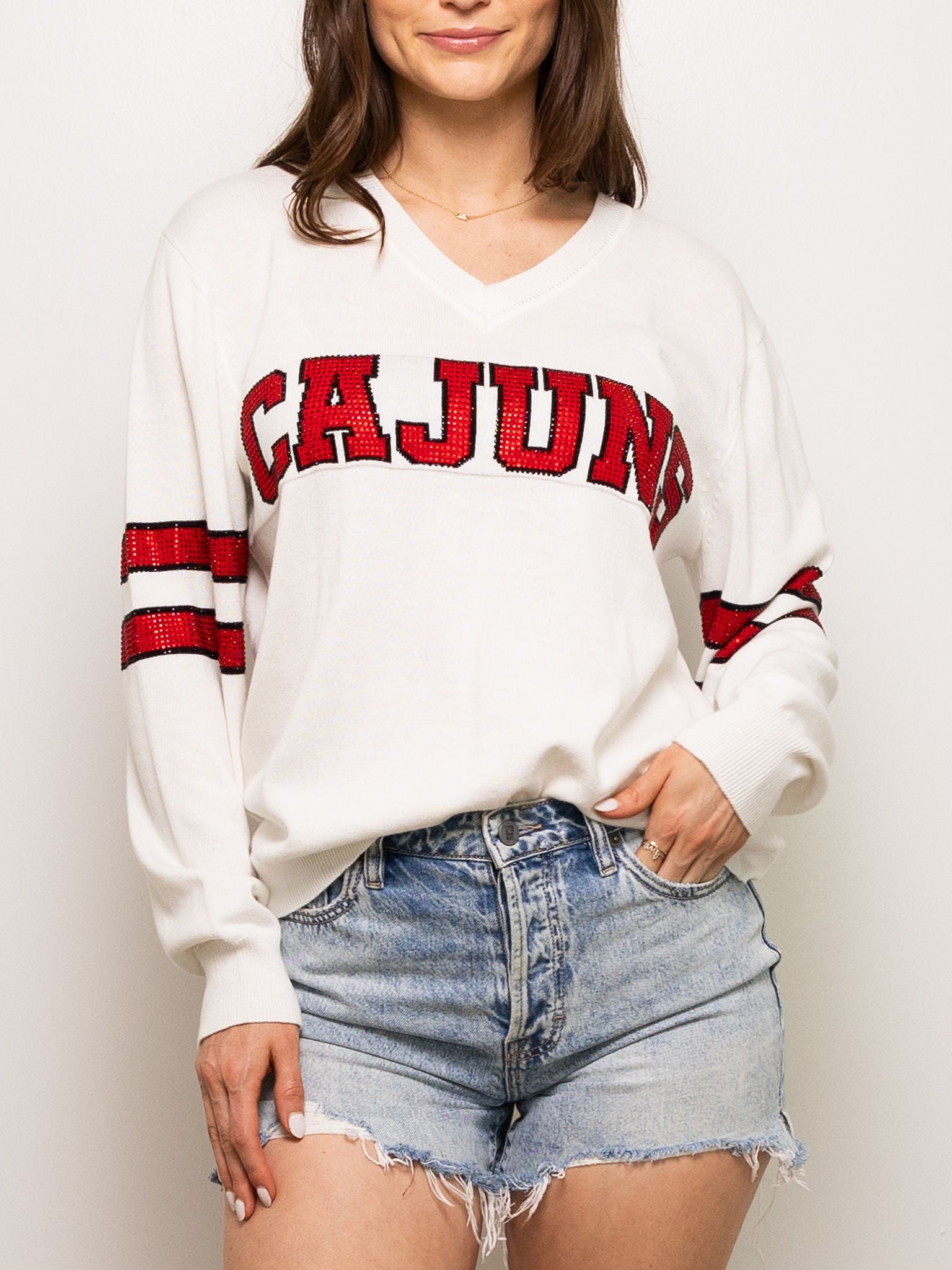 CAJUNS White Jersey Sweater - Sparkle City Co