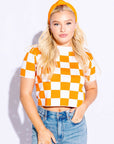 CHECKERED KNIT CROP - ORANGE AND WHITE - Sparkle City Co