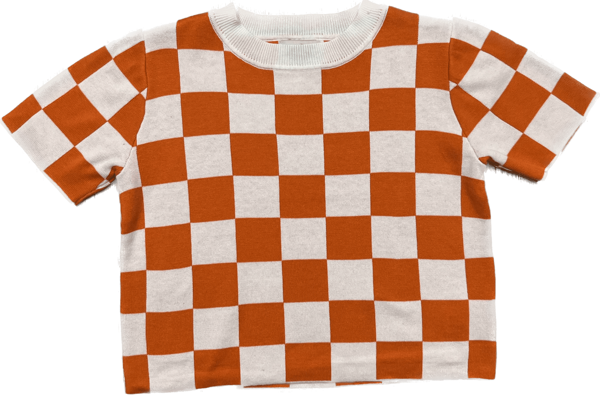 CHECKERED KNIT CROP - ORANGE AND WHITE - Sparkle City Co