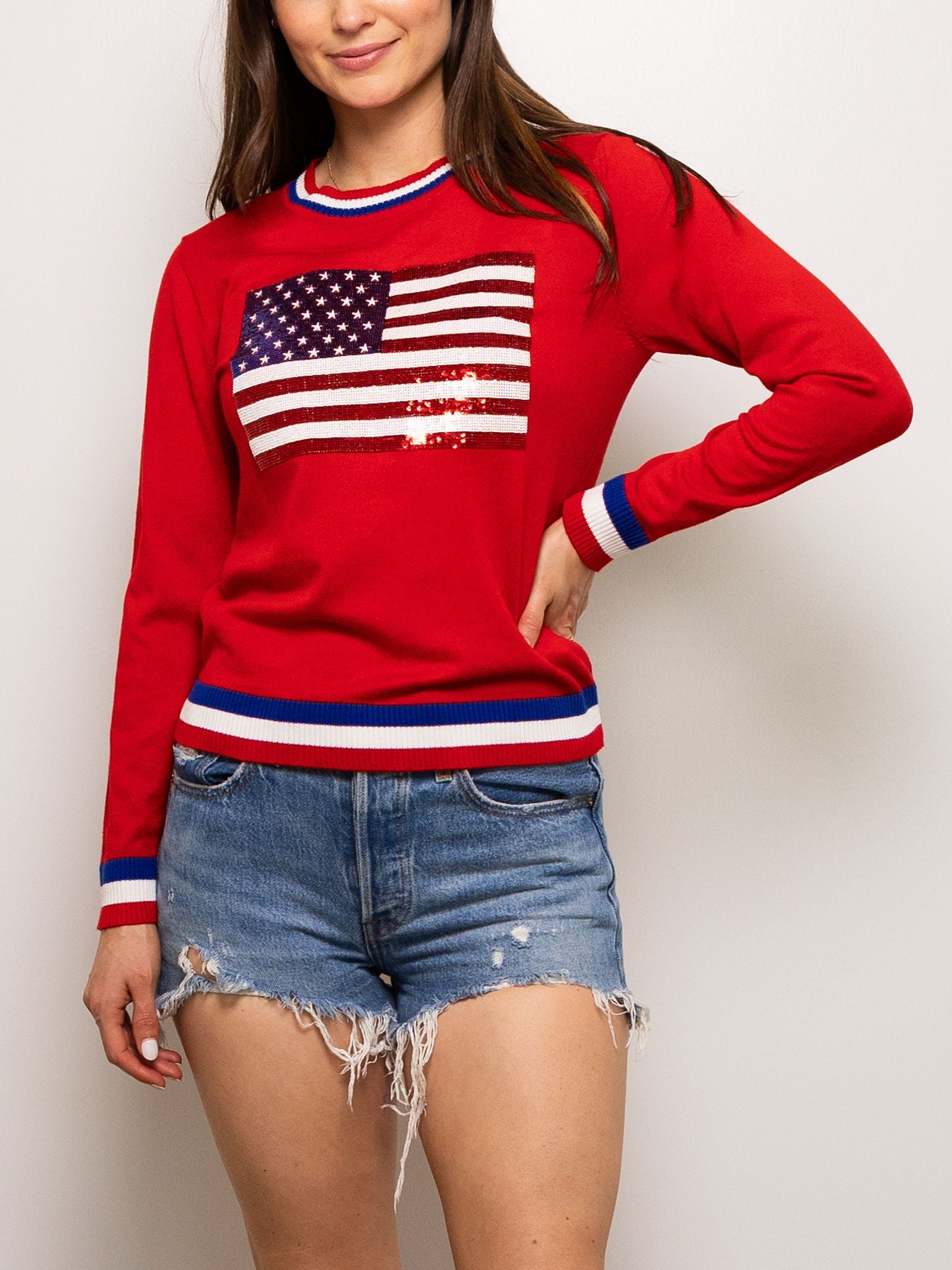 Fancy Flag USA Thin Knit Sweater Red - Sparkle City Co