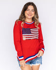Fancy Flag USA Thin Knit Sweater Red - Sparkle City Co