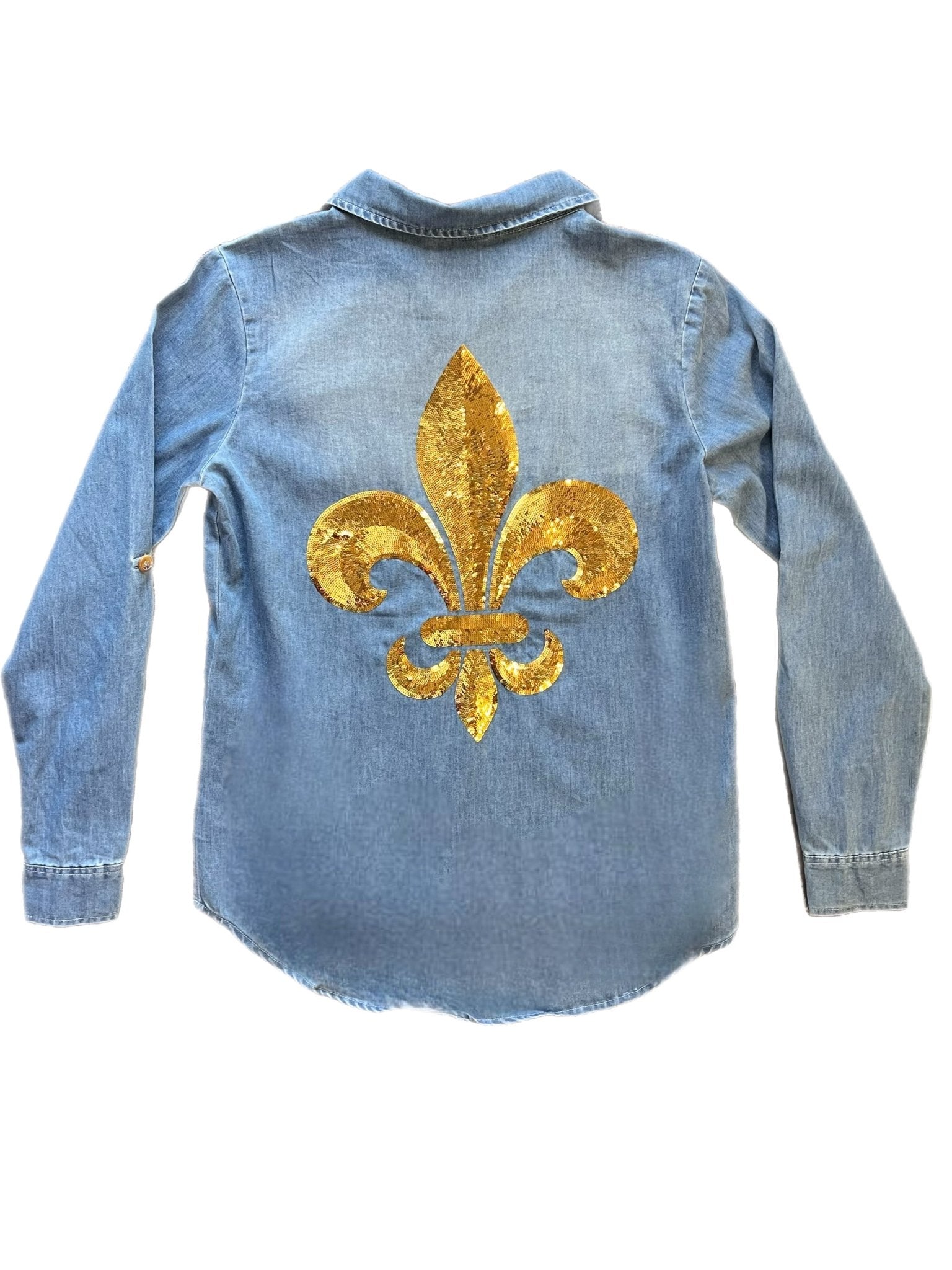 Fleur De Lis Denim Button Down - Sparkle City Co
