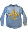 Fleur De Lis Denim Button Down - Sparkle City Co