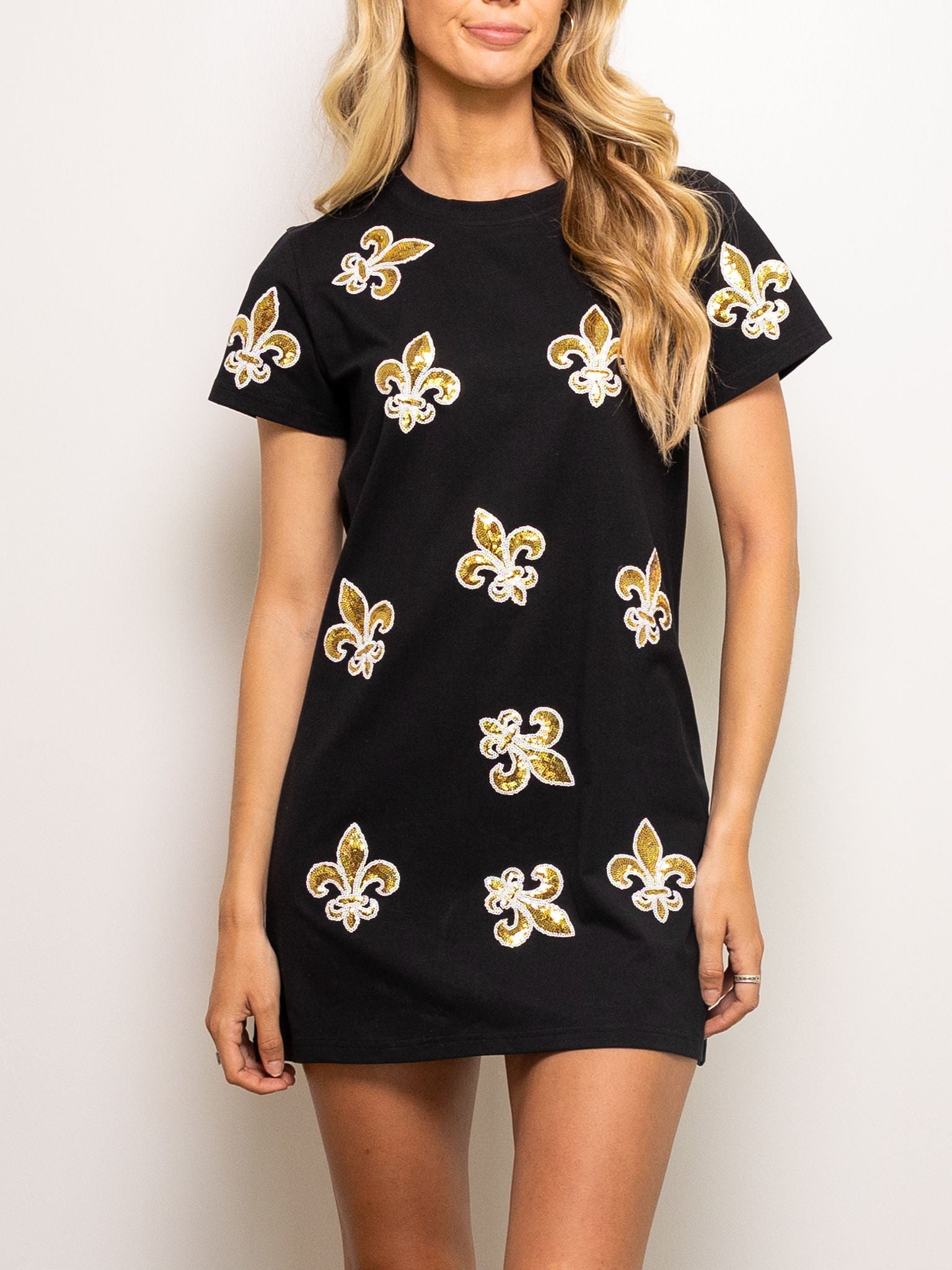 Fleur De Lis Short Sleeve Shift Dress - Sparkle City Co