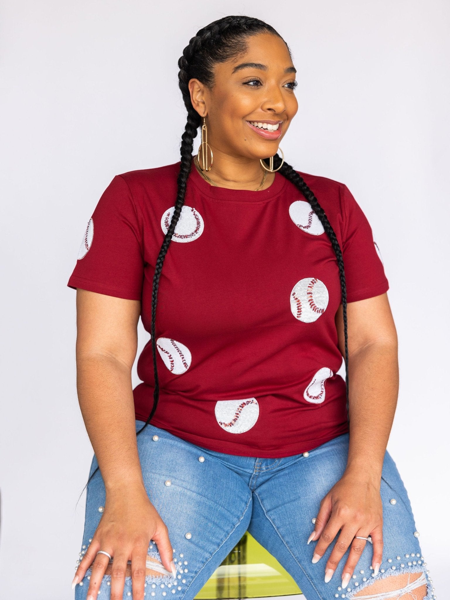 Fly Balls Maroon Baseball Tee - Sparkle City Co