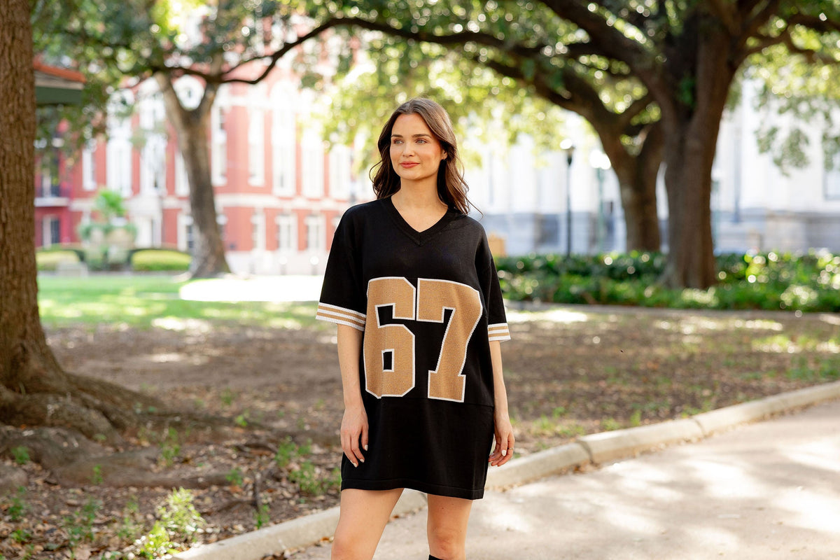 Knit Jersey Dress- Black &amp; Gold - Sparkle City Co