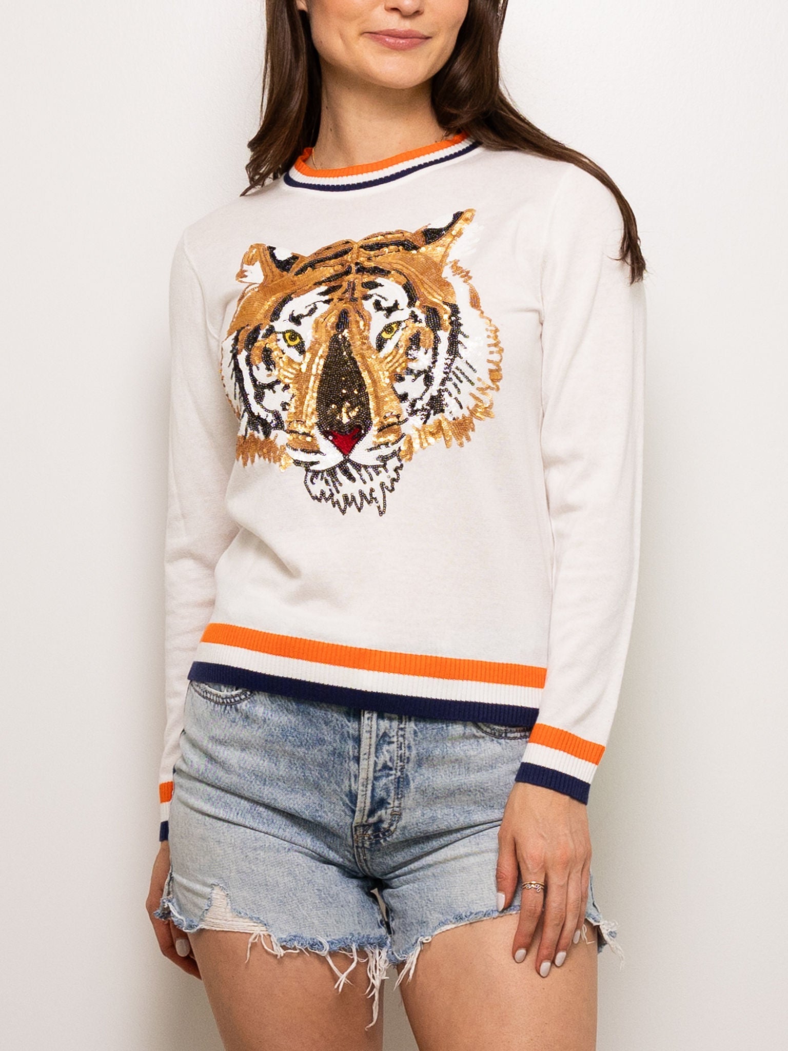 Long Sleeve Thin Knit Auburn Tiger Sweater - Sparkle City Co