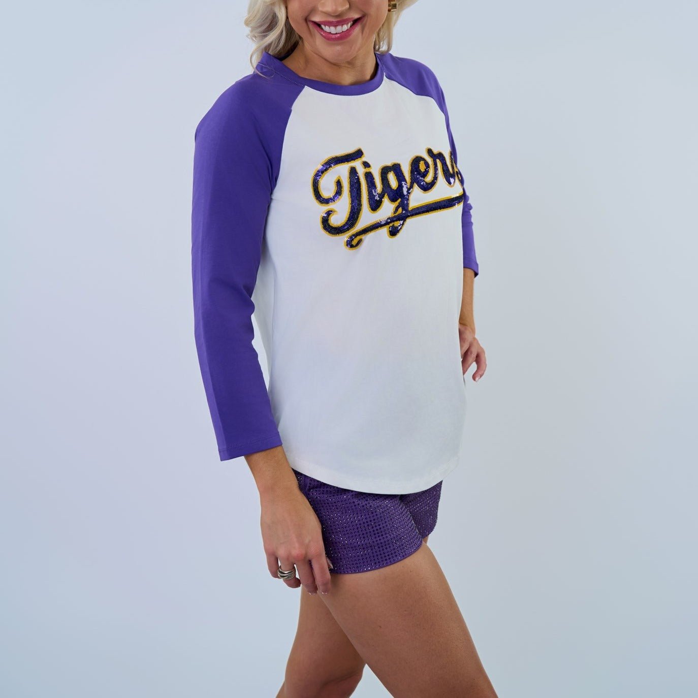 LSU "Tigers" Purple Raglan Tee - Sparkle City Co