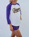 LSU "Tigers" Purple Raglan Tee - Sparkle City Co