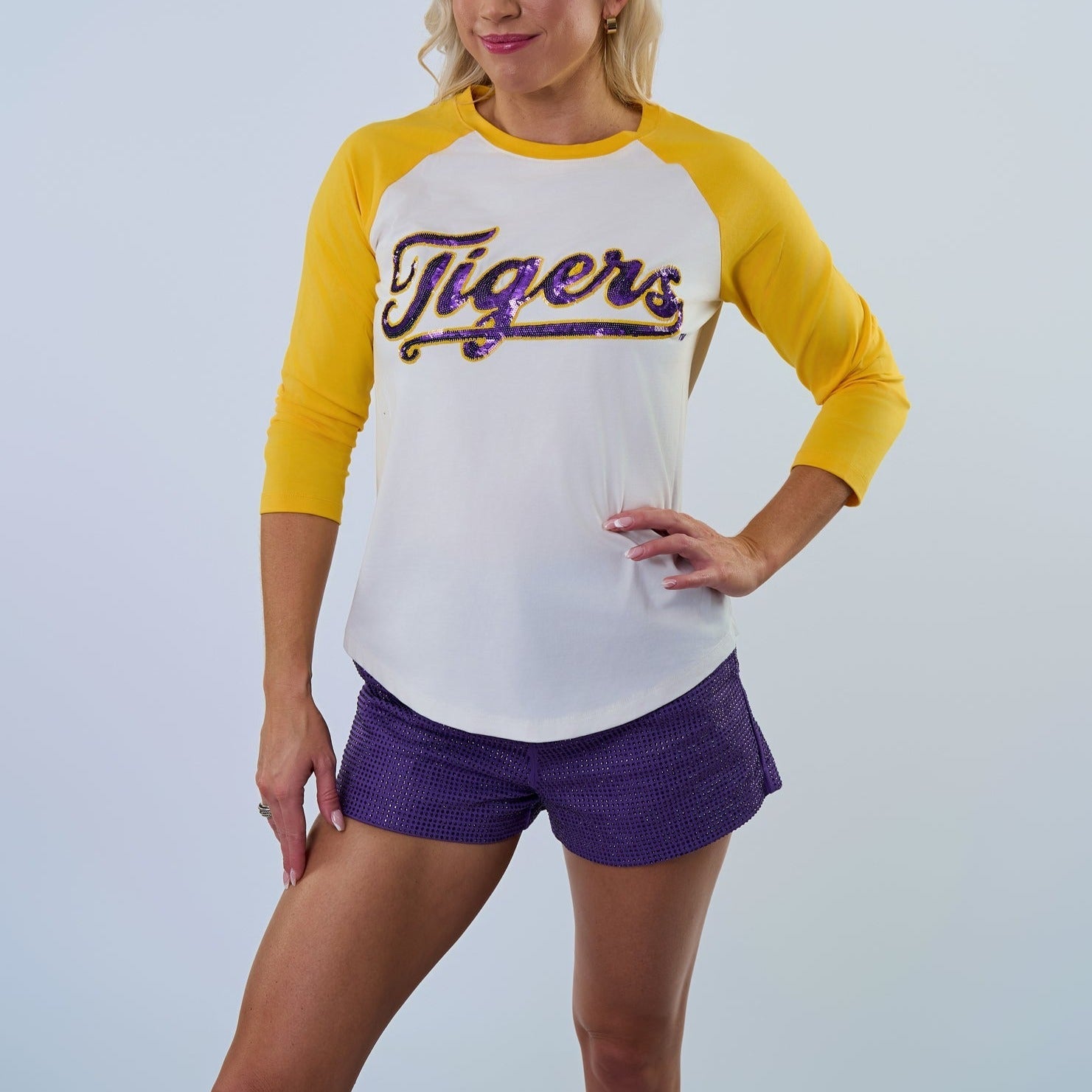LSU "Tigers" Yellow Raglan Tee - Sparkle City Co