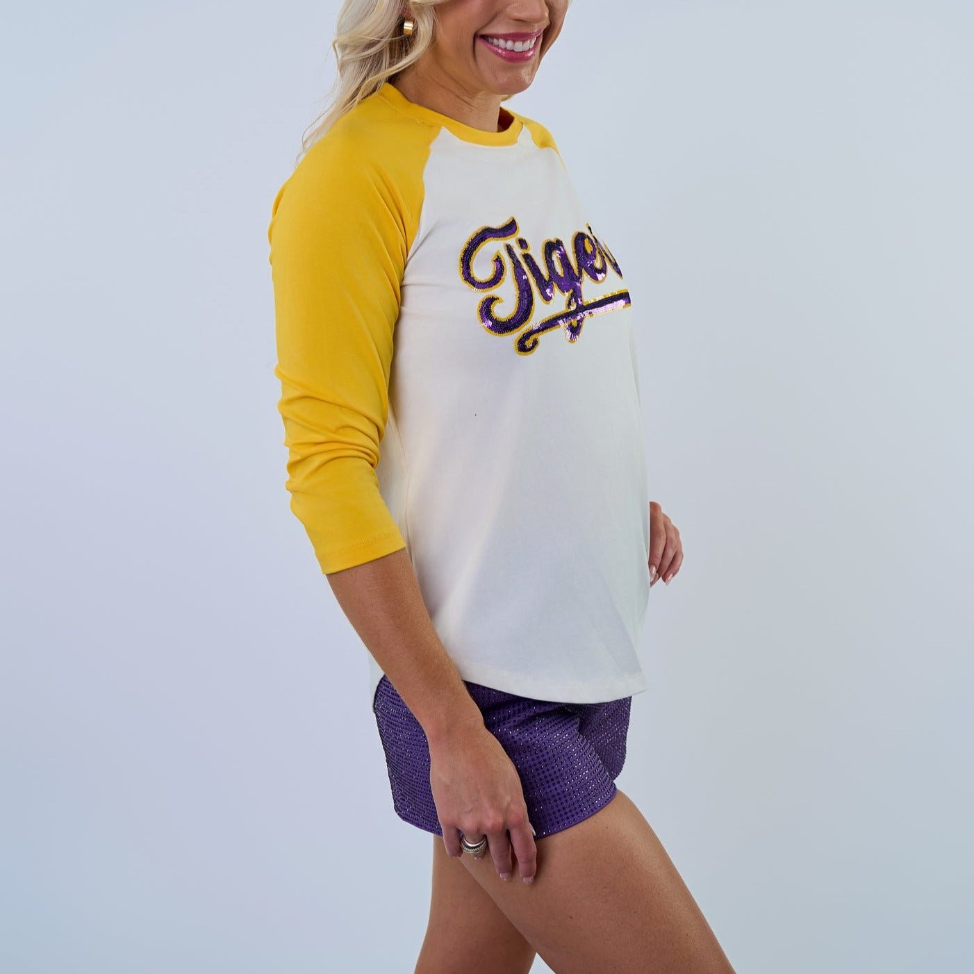 LSU "Tigers" Yellow Raglan Tee - Sparkle City Co