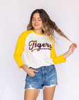LSU "Tigers" Yellow Raglan Tee - Sparkle City Co