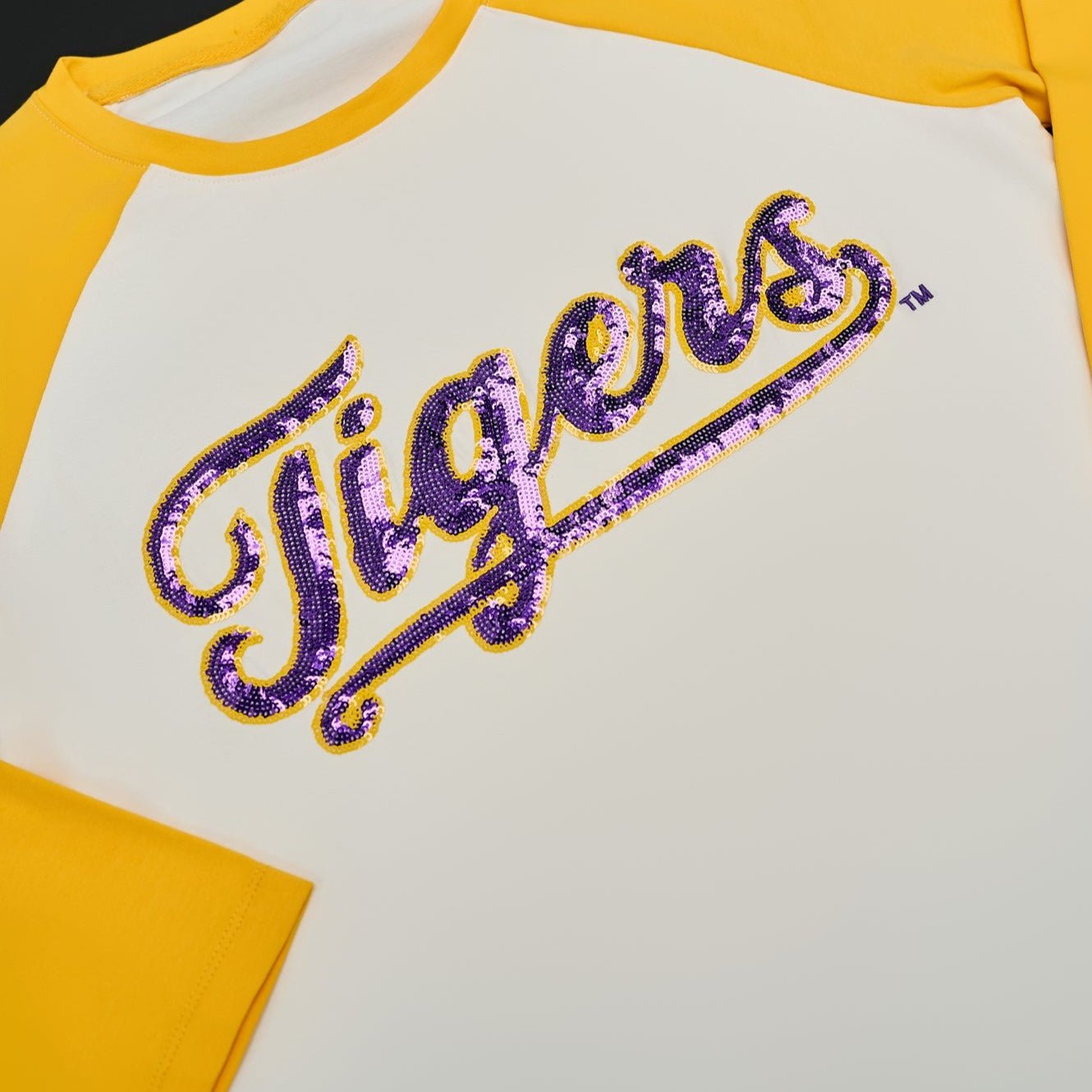 LSU &quot;Tigers&quot; Yellow Raglan Tee - Sparkle City Co