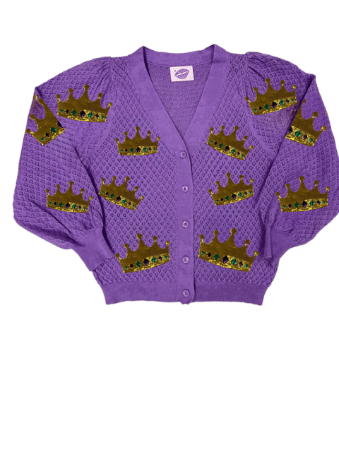 Mardi Gras Crown Takeover Cardigan - Sparkle City Co