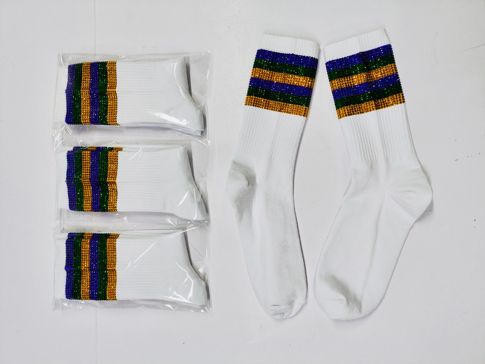 Mardi Gras Rhinestone Crew Socks - Sparkle City Co