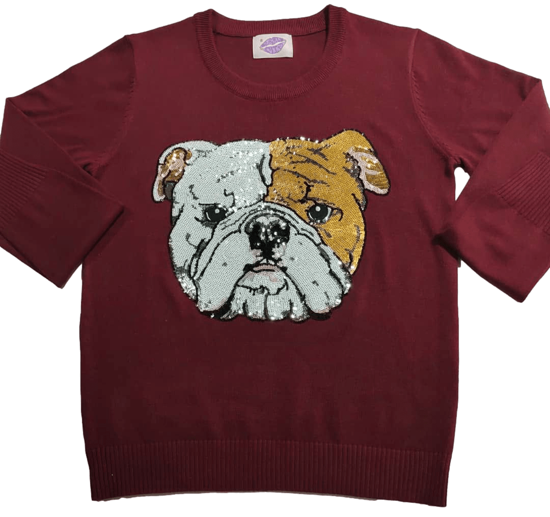 Mega Bulldog Sequin Sweater - Maroon - Sparkle City Co
