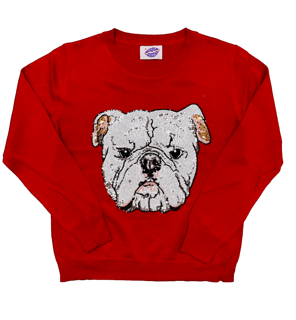 Mega Bulldog Sequin Sweater Red - Sparkle City Co