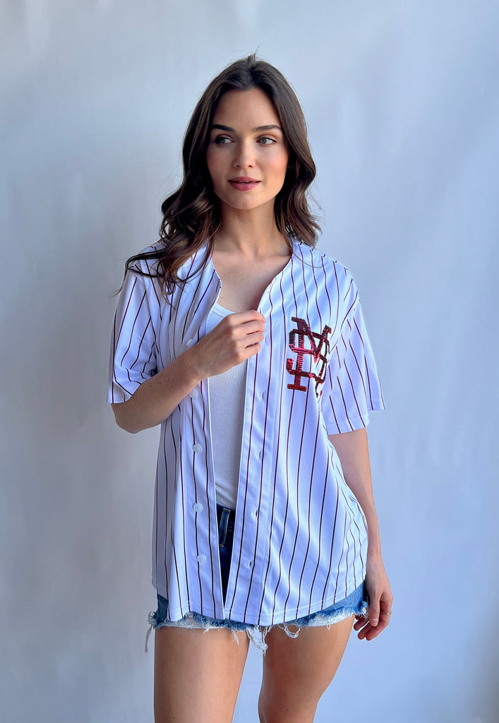 Pinstripe MSU Baseball uniform
