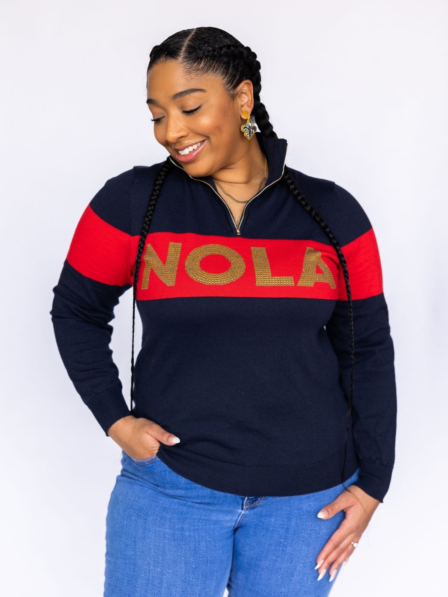 NOLA HALF ZIP SWEATER - Sparkle City Co