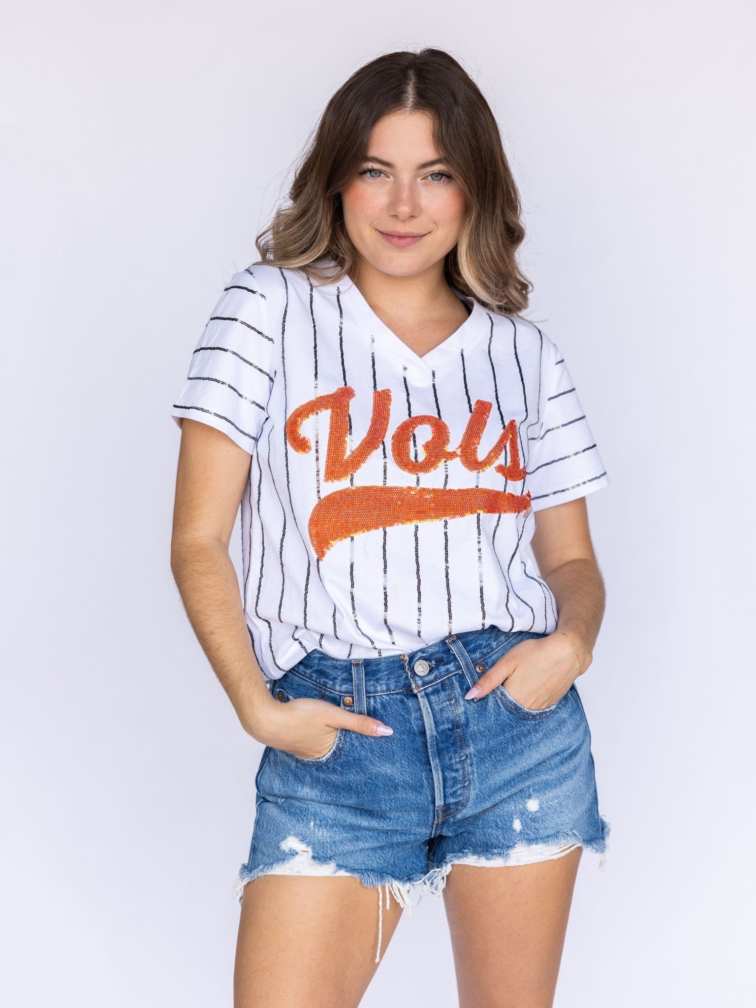 Pinstripe Vols Baseball Tee - Sparkle City Co