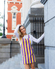 Purple and Gold Lightweight Overall Dress - Sparkle City Co