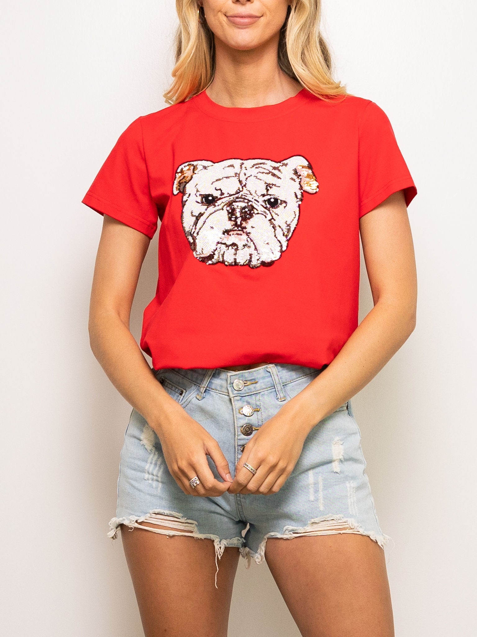 Red Bulldog Head tee - Sparkle City Co
