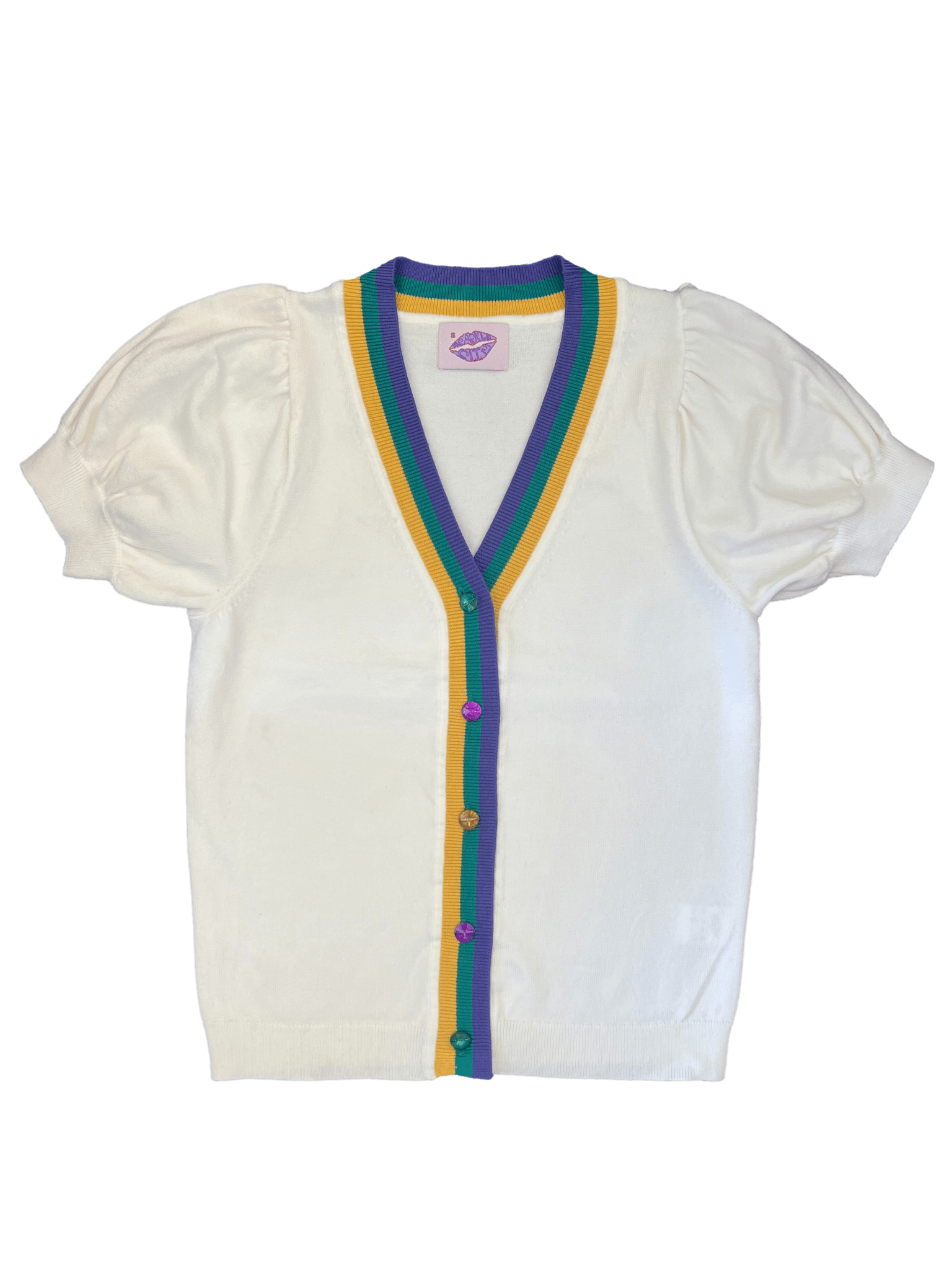 Short Sleeve Mardi Gras Cardigan - Sparkle City Co