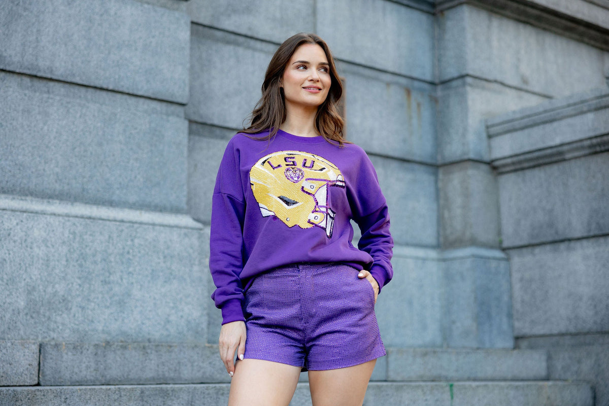 Sparkle Helmet Sweatshirt- LSU - Sparkle City Co