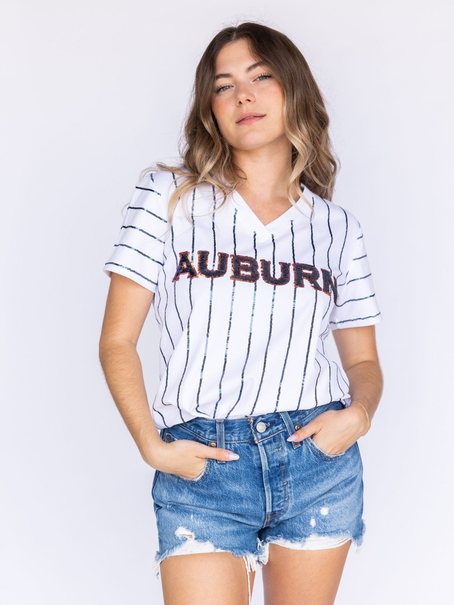 Sparkle Slugger Auburn Pinstripe Jersey Tee - Sparkle City Co