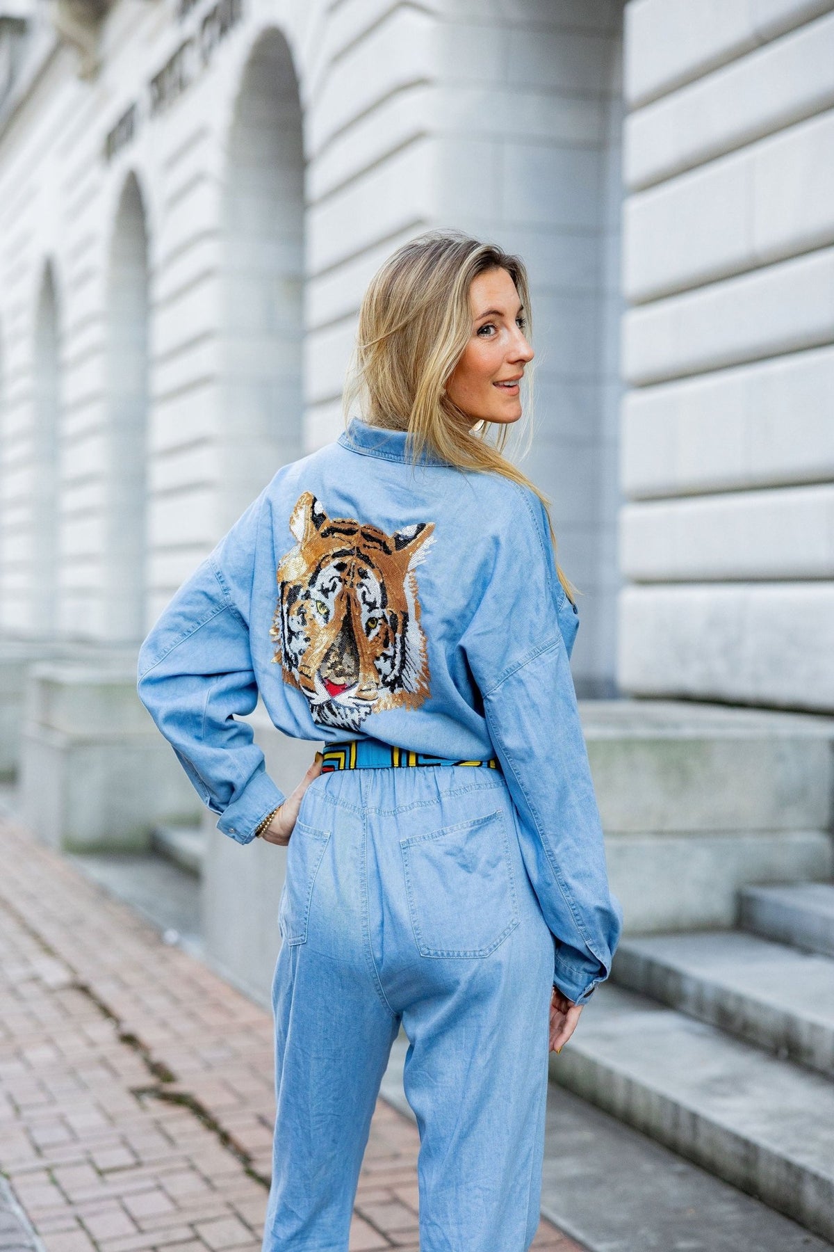 TIGER DENIM JUMPSUIT - Sparkle City Co