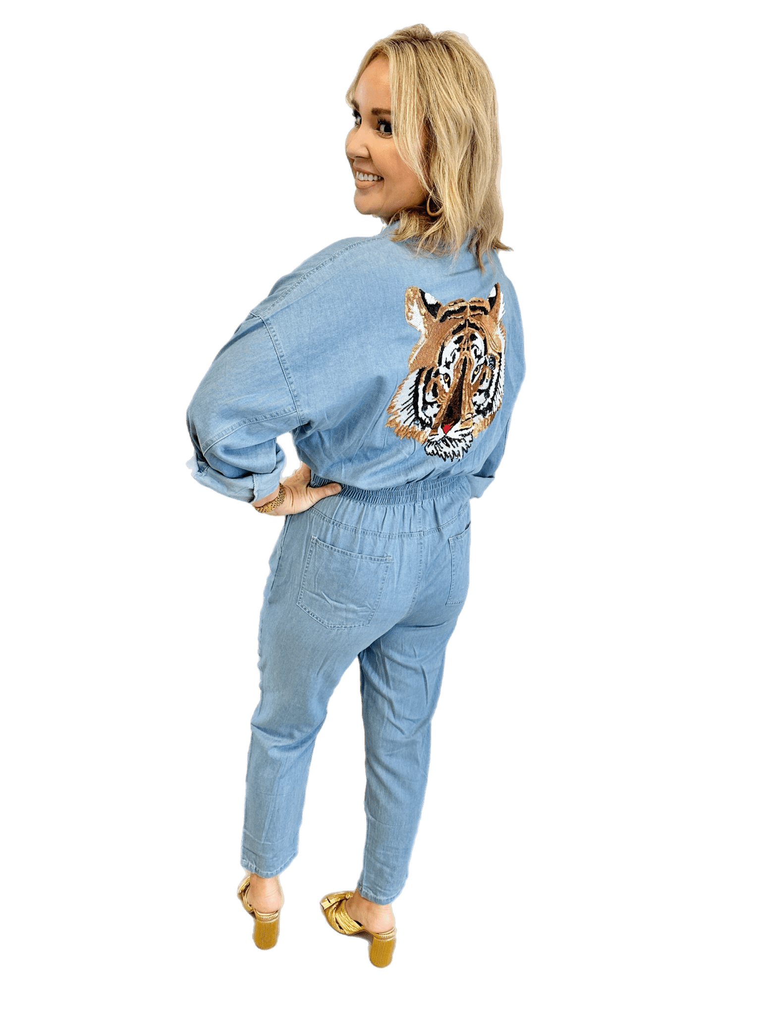 TIGER DENIM JUMPSUIT - Sparkle City Co