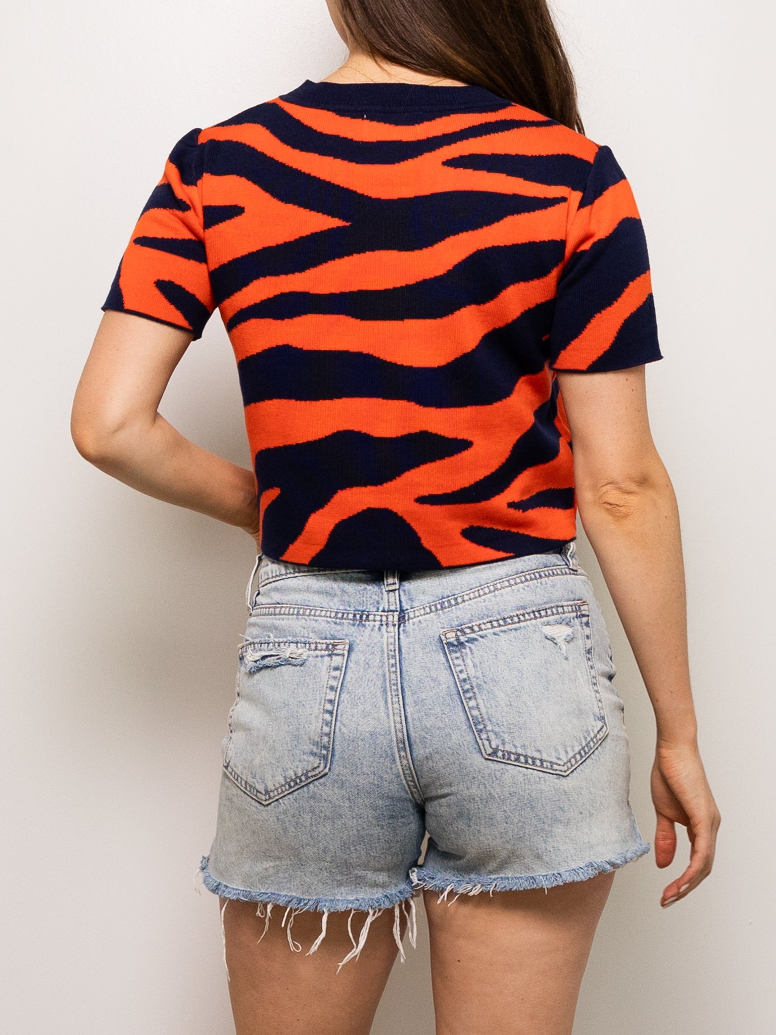 TIGER STRIPE KNIT CROP - ORANGE AND NAVY - Sparkle City Co