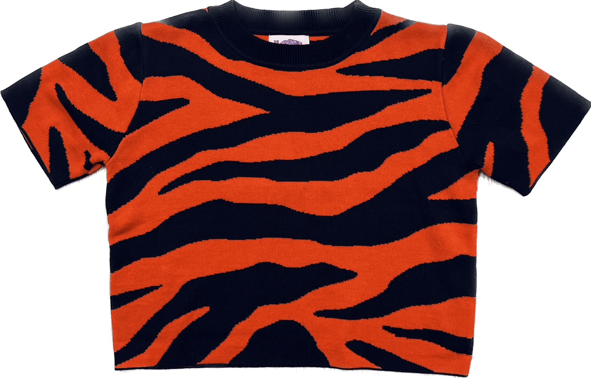 TIGER STRIPE KNIT CROP - ORANGE AND NAVY - Sparkle City Co