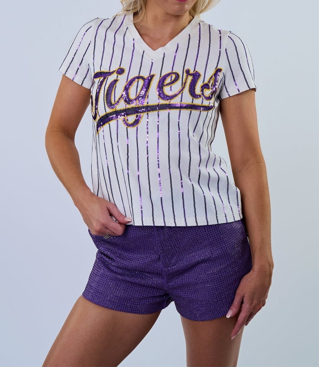 Tigers Pinstripe Baseball Tee - Sparkle City Co