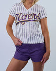 Tigers Pinstripe Baseball Tee - Sparkle City Co