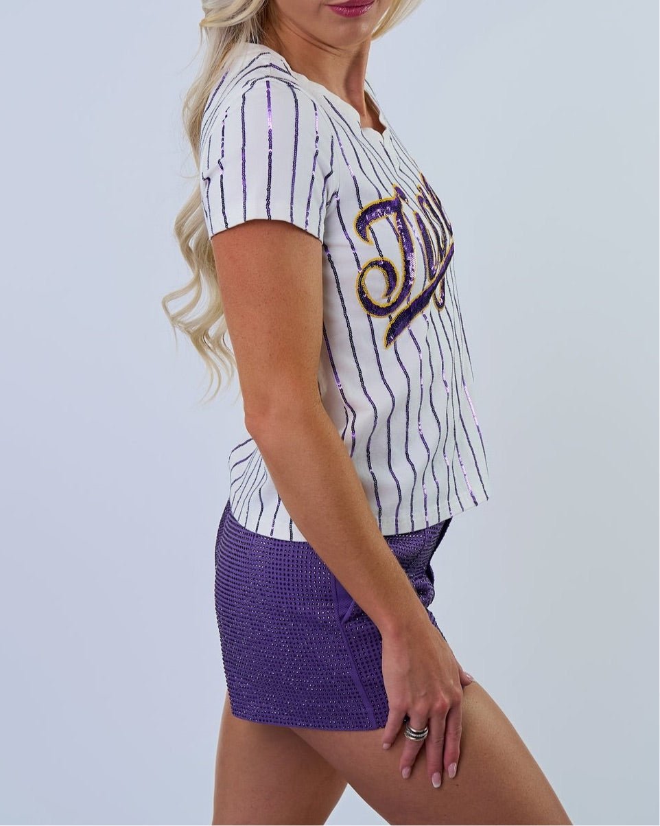 Tigers Pinstripe Baseball Tee - Sparkle City Co