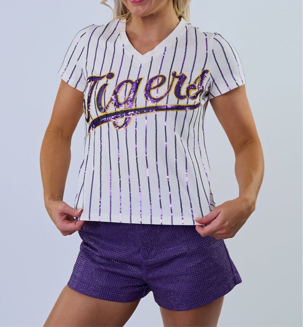 Tigers Pinstripe Baseball Tee - Sparkle City Co