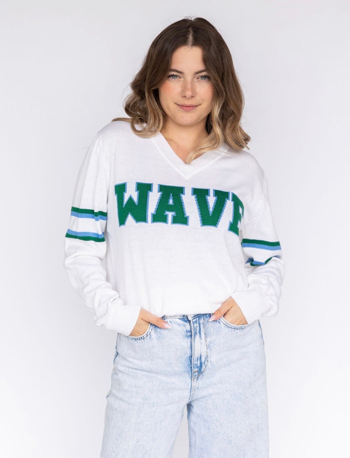 WAVE White Jersey Sweater - Sparkle City Co