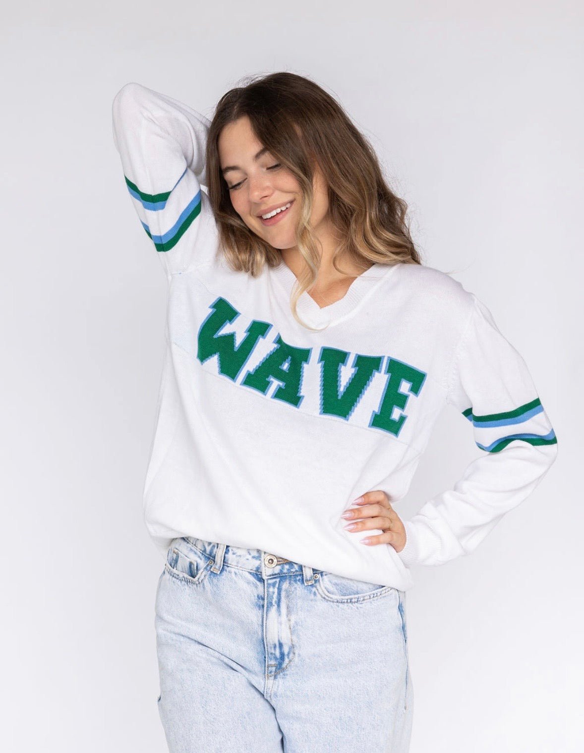 WAVE White Jersey Sweater - Sparkle City Co