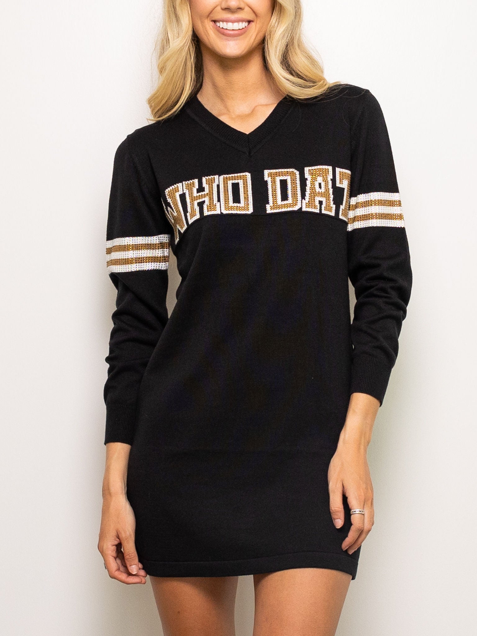 WHO DAT Black Sweater Dress - Sparkle City Co