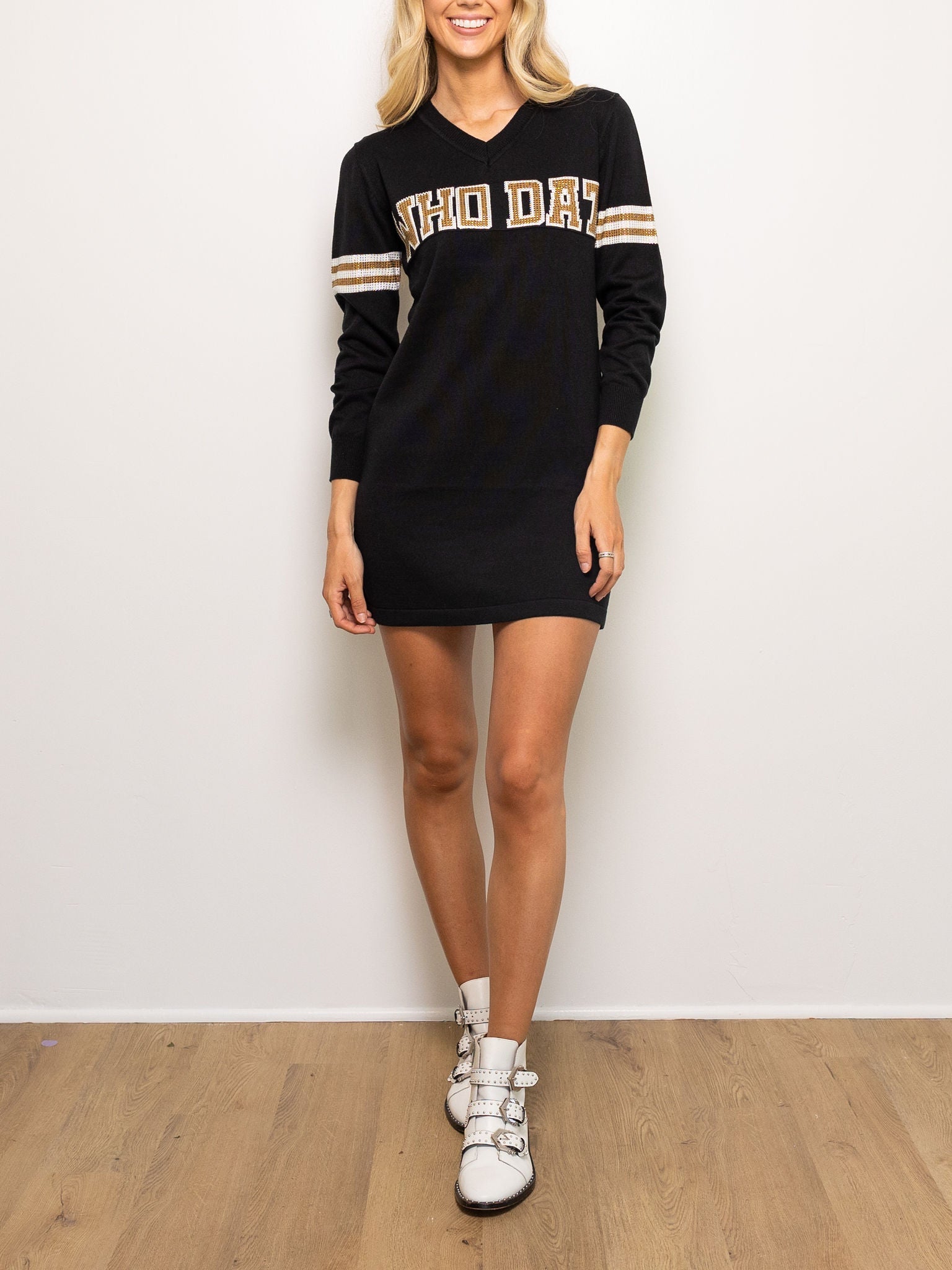 WHO DAT Black Sweater Dress - Sparkle City Co