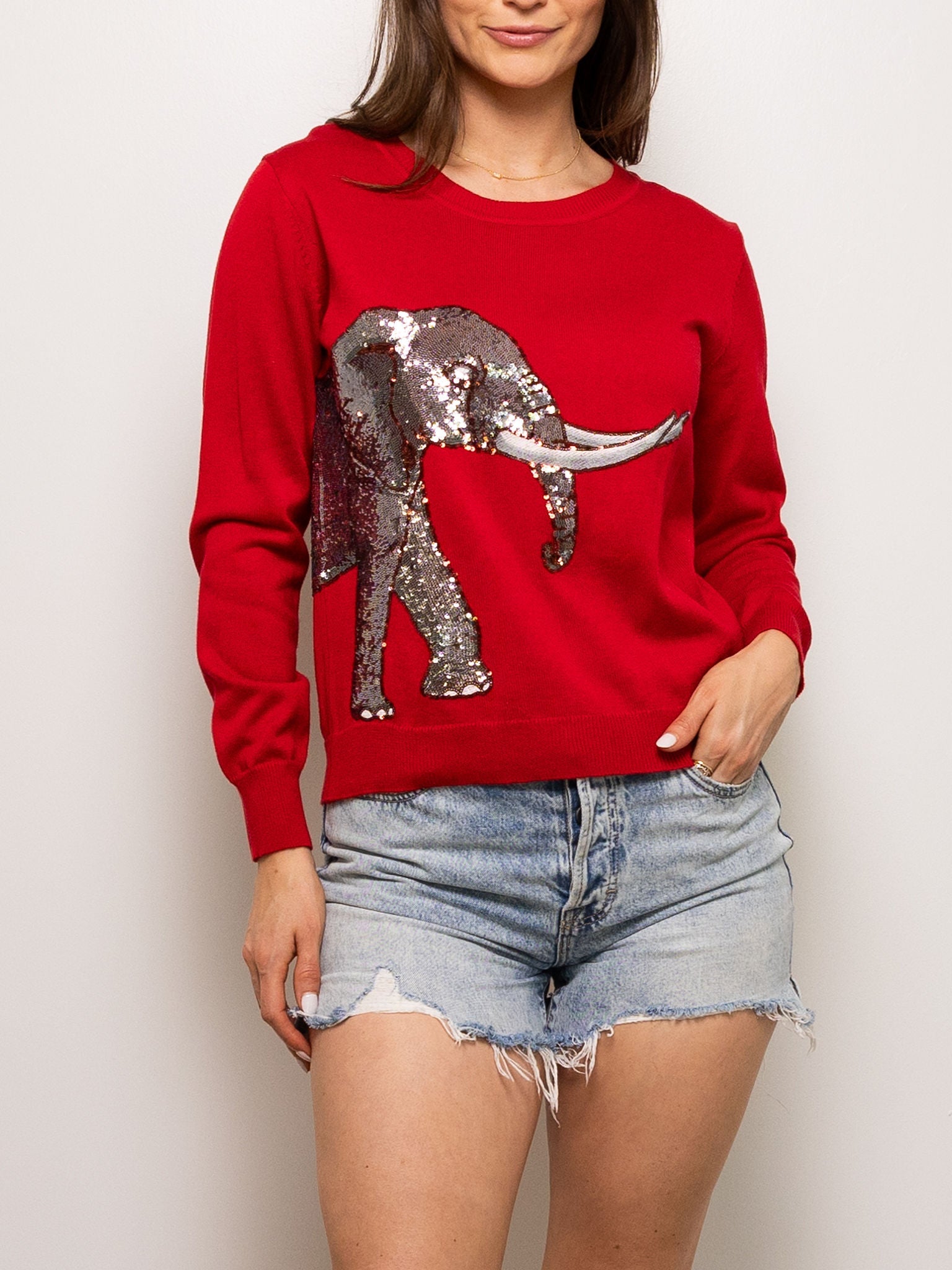 Wrap - Around Crimson Elephant Sweater - Sparkle City Co