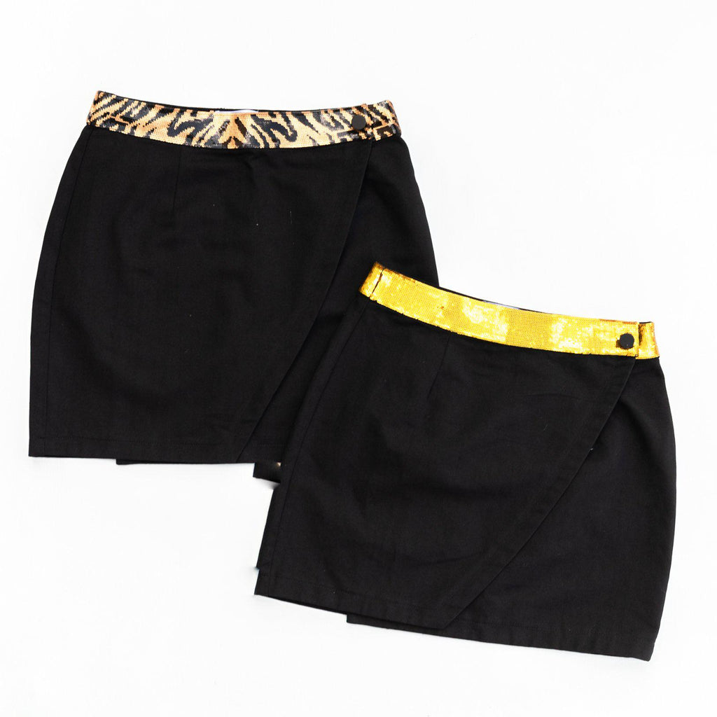 WINNING Wrap Skirt Black/Tiger Sequins
