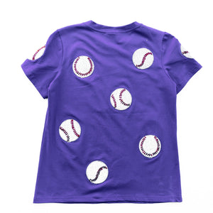Fly Balls Purple Baseball Tee
