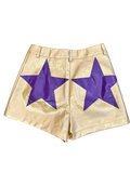 Vegan Leather Shorts | Gold w/ Purple Stars