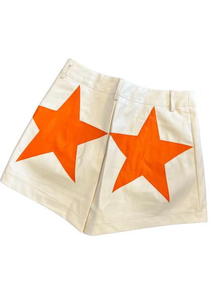 Vegan Leather Shorts | cream w/ Orange Stars