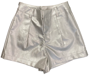 Vegan Leather Shorts | Silver